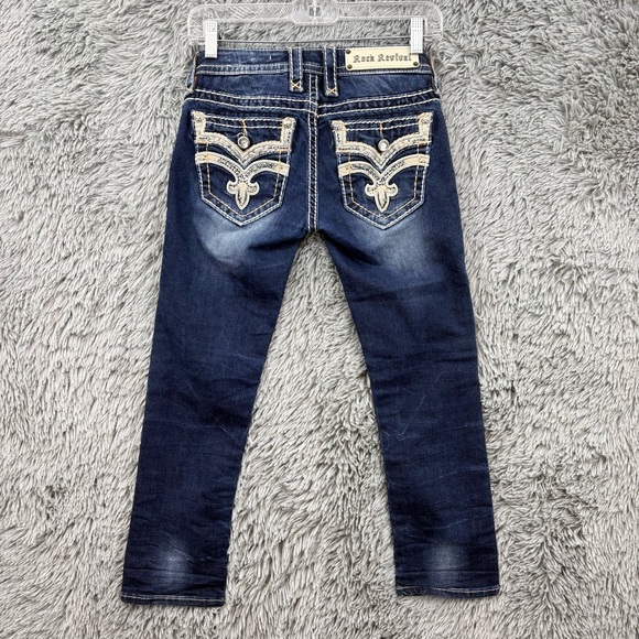 Rock Revival Capris Jeans Womens Size 24 Iselin Whiskered Embellished